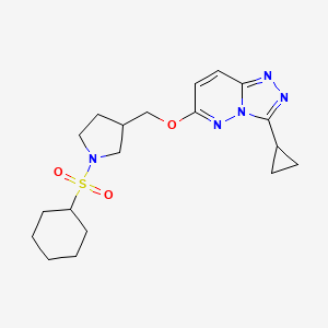 molecular formula C19H27N5O3S B6439689 1-(cyclohexanesulfonyl)-3-[({3-cyclopropyl-[1,2,4]triazolo[4,3-b]pyridazin-6-yl}oxy)methyl]pyrrolidine CAS No. 2549015-70-3