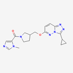 molecular formula C18H21N7O2 B6439702 5-{3-[({3-cyclopropyl-[1,2,4]triazolo[4,3-b]pyridazin-6-yl}oxy)methyl]pyrrolidine-1-carbonyl}-1-methyl-1H-imidazole CAS No. 2549038-22-2