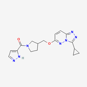 molecular formula C17H19N7O2 B6439725 3-{3-[({3-cyclopropyl-[1,2,4]triazolo[4,3-b]pyridazin-6-yl}oxy)methyl]pyrrolidine-1-carbonyl}-1H-pyrazole CAS No. 2549042-35-3