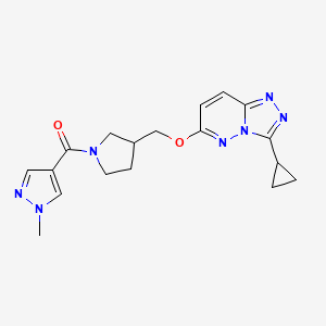 molecular formula C18H21N7O2 B6439785 4-{3-[({3-cyclopropyl-[1,2,4]triazolo[4,3-b]pyridazin-6-yl}oxy)methyl]pyrrolidine-1-carbonyl}-1-methyl-1H-pyrazole CAS No. 2549012-30-6