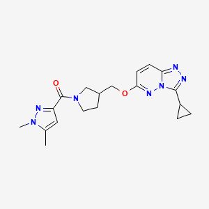 molecular formula C19H23N7O2 B6439797 3-{3-[({3-cyclopropyl-[1,2,4]triazolo[4,3-b]pyridazin-6-yl}oxy)methyl]pyrrolidine-1-carbonyl}-1,5-dimethyl-1H-pyrazole CAS No. 2549049-95-6