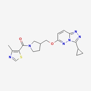 molecular formula C18H20N6O2S B6439811 5-{3-[({3-cyclopropyl-[1,2,4]triazolo[4,3-b]pyridazin-6-yl}oxy)methyl]pyrrolidine-1-carbonyl}-4-methyl-1,3-thiazole CAS No. 2548987-70-6