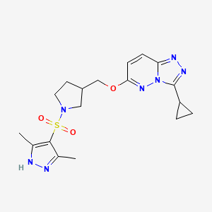 molecular formula C18H23N7O3S B6439869 4-({3-[({3-cyclopropyl-[1,2,4]triazolo[4,3-b]pyridazin-6-yl}oxy)methyl]pyrrolidin-1-yl}sulfonyl)-3,5-dimethyl-1H-pyrazole CAS No. 2548980-14-7