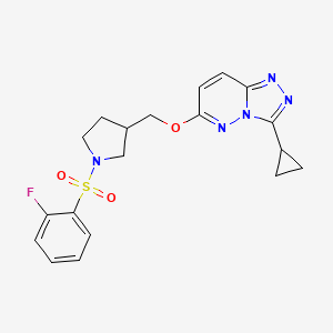 molecular formula C19H20FN5O3S B6439895 3-[({3-cyclopropyl-[1,2,4]triazolo[4,3-b]pyridazin-6-yl}oxy)methyl]-1-(2-fluorobenzenesulfonyl)pyrrolidine CAS No. 2549003-19-0