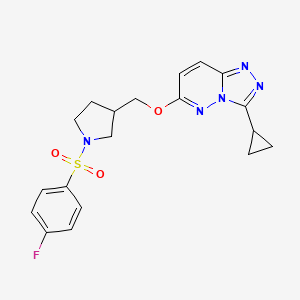 molecular formula C19H20FN5O3S B6439902 3-[({3-cyclopropyl-[1,2,4]triazolo[4,3-b]pyridazin-6-yl}oxy)methyl]-1-(4-fluorobenzenesulfonyl)pyrrolidine CAS No. 2548997-08-4