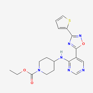 molecular formula C18H20N6O3S B6439913 ethyl 4-({5-[3-(thiophen-2-yl)-1,2,4-oxadiazol-5-yl]pyrimidin-4-yl}amino)piperidine-1-carboxylate CAS No. 2549044-64-4
