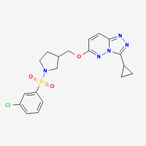 molecular formula C19H20ClN5O3S B6439936 1-(3-chlorobenzenesulfonyl)-3-[({3-cyclopropyl-[1,2,4]triazolo[4,3-b]pyridazin-6-yl}oxy)methyl]pyrrolidine CAS No. 2548989-20-2