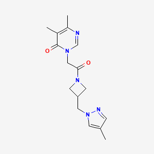 molecular formula C16H21N5O2 B6440212 5,6-dimethyl-3-(2-{3-[(4-methyl-1H-pyrazol-1-yl)methyl]azetidin-1-yl}-2-oxoethyl)-3,4-dihydropyrimidin-4-one CAS No. 2549021-36-3