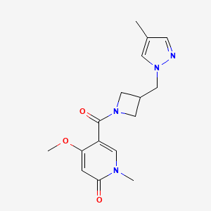 molecular formula C16H20N4O3 B6440216 4-methoxy-1-methyl-5-{3-[(4-methyl-1H-pyrazol-1-yl)methyl]azetidine-1-carbonyl}-1,2-dihydropyridin-2-one CAS No. 2549002-34-6