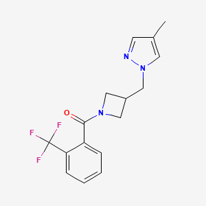 molecular formula C16H16F3N3O B6440271 4-methyl-1-({1-[2-(trifluoromethyl)benzoyl]azetidin-3-yl}methyl)-1H-pyrazole CAS No. 2549014-51-7