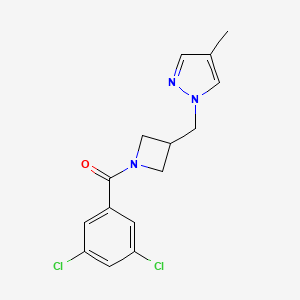 molecular formula C15H15Cl2N3O B6440322 1-{[1-(3,5-dichlorobenzoyl)azetidin-3-yl]methyl}-4-methyl-1H-pyrazole CAS No. 2549016-92-2