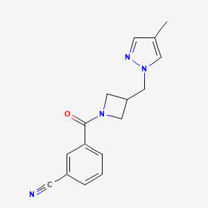 molecular formula C16H16N4O B6440330 3-{3-[(4-methyl-1H-pyrazol-1-yl)methyl]azetidine-1-carbonyl}benzonitrile CAS No. 2549055-30-1