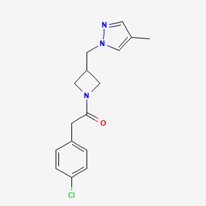 molecular formula C16H18ClN3O B6440353 2-(4-chlorophenyl)-1-{3-[(4-methyl-1H-pyrazol-1-yl)methyl]azetidin-1-yl}ethan-1-one CAS No. 2548977-93-9