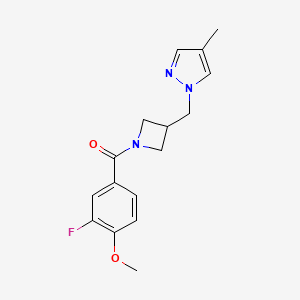 molecular formula C16H18FN3O2 B6440354 1-{[1-(3-fluoro-4-methoxybenzoyl)azetidin-3-yl]methyl}-4-methyl-1H-pyrazole CAS No. 2549045-78-3