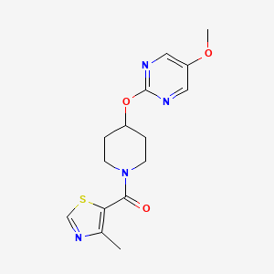 molecular formula C15H18N4O3S B6440382 5-methoxy-2-{[1-(4-methyl-1,3-thiazole-5-carbonyl)piperidin-4-yl]oxy}pyrimidine CAS No. 2549034-83-3