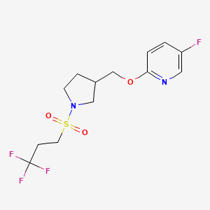 molecular formula C13H16F4N2O3S B6440393 5-fluoro-2-{[1-(3,3,3-trifluoropropanesulfonyl)pyrrolidin-3-yl]methoxy}pyridine CAS No. 2548981-31-1