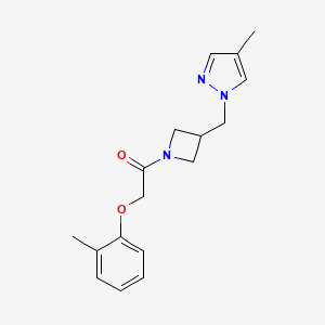molecular formula C17H21N3O2 B6440481 1-{3-[(4-methyl-1H-pyrazol-1-yl)methyl]azetidin-1-yl}-2-(2-methylphenoxy)ethan-1-one CAS No. 2549028-11-5