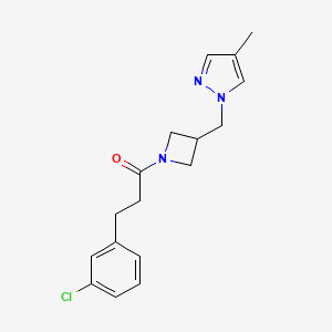 molecular formula C17H20ClN3O B6440482 3-(3-chlorophenyl)-1-{3-[(4-methyl-1H-pyrazol-1-yl)methyl]azetidin-1-yl}propan-1-one CAS No. 2549008-96-8