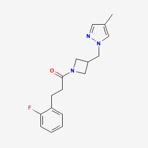 molecular formula C17H20FN3O B6440484 3-(2-fluorophenyl)-1-{3-[(4-methyl-1H-pyrazol-1-yl)methyl]azetidin-1-yl}propan-1-one CAS No. 2549023-76-7