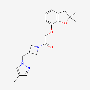 molecular formula C20H25N3O3 B6440485 2-[(2,2-dimethyl-2,3-dihydro-1-benzofuran-7-yl)oxy]-1-{3-[(4-methyl-1H-pyrazol-1-yl)methyl]azetidin-1-yl}ethan-1-one CAS No. 2549009-03-0