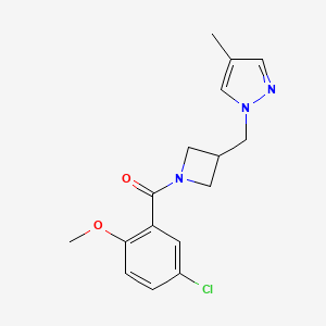 molecular formula C16H18ClN3O2 B6440497 1-{[1-(5-chloro-2-methoxybenzoyl)azetidin-3-yl]methyl}-4-methyl-1H-pyrazole CAS No. 2549054-28-4