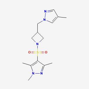 molecular formula C14H21N5O2S B6440526 1,3,5-trimethyl-4-({3-[(4-methyl-1H-pyrazol-1-yl)methyl]azetidin-1-yl}sulfonyl)-1H-pyrazole CAS No. 2549021-87-4