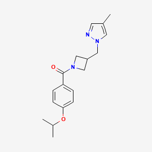 molecular formula C18H23N3O2 B6440530 4-methyl-1-({1-[4-(propan-2-yloxy)benzoyl]azetidin-3-yl}methyl)-1H-pyrazole CAS No. 2549010-85-5