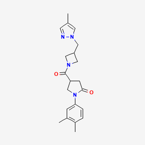 molecular formula C21H26N4O2 B6440551 1-(3,4-dimethylphenyl)-4-{3-[(4-methyl-1H-pyrazol-1-yl)methyl]azetidine-1-carbonyl}pyrrolidin-2-one CAS No. 2549037-15-0