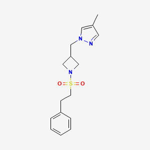molecular formula C16H21N3O2S B6440692 4-methyl-1-{[1-(2-phenylethanesulfonyl)azetidin-3-yl]methyl}-1H-pyrazole CAS No. 2549040-86-8