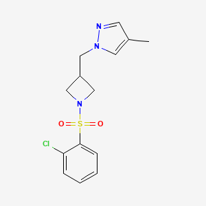 molecular formula C14H16ClN3O2S B6440711 1-{[1-(2-chlorobenzenesulfonyl)azetidin-3-yl]methyl}-4-methyl-1H-pyrazole CAS No. 2549050-90-8