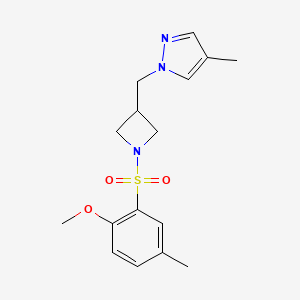 molecular formula C16H21N3O3S B6440724 1-{[1-(2-methoxy-5-methylbenzenesulfonyl)azetidin-3-yl]methyl}-4-methyl-1H-pyrazole CAS No. 2549012-38-4