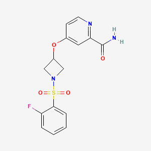 molecular formula C15H14FN3O4S B6440775 4-{[1-(2-fluorobenzenesulfonyl)azetidin-3-yl]oxy}pyridine-2-carboxamide CAS No. 2548978-78-3