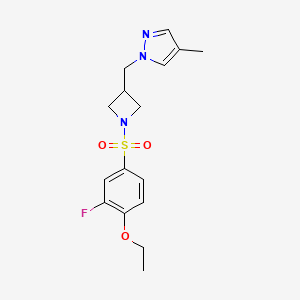molecular formula C16H20FN3O3S B6440781 1-{[1-(4-ethoxy-3-fluorobenzenesulfonyl)azetidin-3-yl]methyl}-4-methyl-1H-pyrazole CAS No. 2549053-34-9