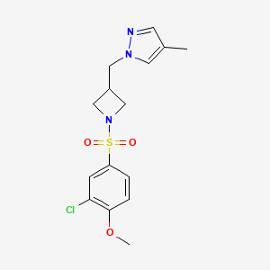 molecular formula C15H18ClN3O3S B6440784 1-{[1-(3-chloro-4-methoxybenzenesulfonyl)azetidin-3-yl]methyl}-4-methyl-1H-pyrazole CAS No. 2548978-81-8