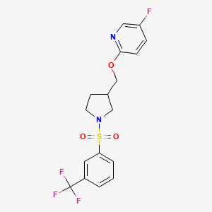 molecular formula C17H16F4N2O3S B6440853 5-fluoro-2-({1-[3-(trifluoromethyl)benzenesulfonyl]pyrrolidin-3-yl}methoxy)pyridine CAS No. 2549000-90-8