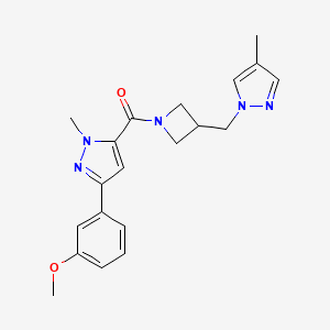 molecular formula C20H23N5O2 B6440861 3-(3-methoxyphenyl)-1-methyl-5-{3-[(4-methyl-1H-pyrazol-1-yl)methyl]azetidine-1-carbonyl}-1H-pyrazole CAS No. 2549001-06-9