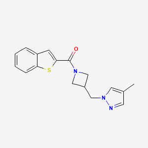 molecular formula C17H17N3OS B6440912 1-{[1-(1-benzothiophene-2-carbonyl)azetidin-3-yl]methyl}-4-methyl-1H-pyrazole CAS No. 2549023-00-7