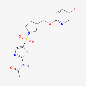 molecular formula C15H17FN4O4S2 B6440920 N-{5-[(3-{[(5-fluoropyridin-2-yl)oxy]methyl}pyrrolidin-1-yl)sulfonyl]-1,3-thiazol-2-yl}acetamide CAS No. 2549037-75-2