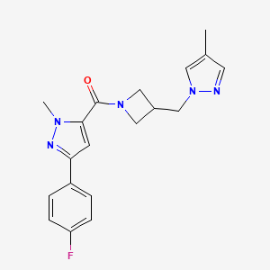 molecular formula C19H20FN5O B6440929 3-(4-fluorophenyl)-1-methyl-5-{3-[(4-methyl-1H-pyrazol-1-yl)methyl]azetidine-1-carbonyl}-1H-pyrazole CAS No. 2549017-60-7