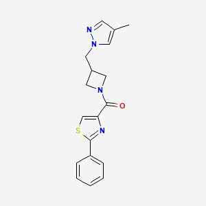 molecular formula C18H18N4OS B6440951 4-{3-[(4-methyl-1H-pyrazol-1-yl)methyl]azetidine-1-carbonyl}-2-phenyl-1,3-thiazole CAS No. 2549054-39-7