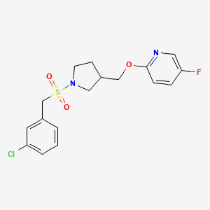 molecular formula C17H18ClFN2O3S B6440957 2-({1-[(3-chlorophenyl)methanesulfonyl]pyrrolidin-3-yl}methoxy)-5-fluoropyridine CAS No. 2549052-36-8