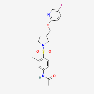 molecular formula C19H22FN3O4S B6441045 N-{4-[(3-{[(5-fluoropyridin-2-yl)oxy]methyl}pyrrolidin-1-yl)sulfonyl]-3-methylphenyl}acetamide CAS No. 2549011-64-3
