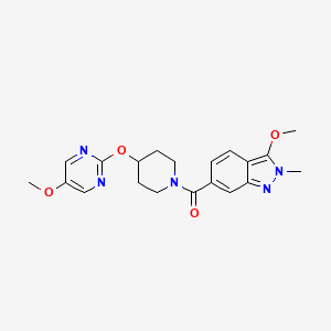 molecular formula C20H23N5O4 B6441078 3-methoxy-6-{4-[(5-methoxypyrimidin-2-yl)oxy]piperidine-1-carbonyl}-2-methyl-2H-indazole CAS No. 2549011-79-0