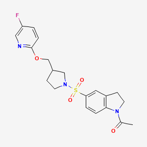 molecular formula C20H22FN3O4S B6441082 1-{5-[(3-{[(5-fluoropyridin-2-yl)oxy]methyl}pyrrolidin-1-yl)sulfonyl]-2,3-dihydro-1H-indol-1-yl}ethan-1-one CAS No. 2548995-70-4