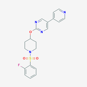 molecular formula C20H19FN4O3S B6441144 2-{[1-(2-fluorobenzenesulfonyl)piperidin-4-yl]oxy}-5-(pyridin-4-yl)pyrimidine CAS No. 2548998-48-5