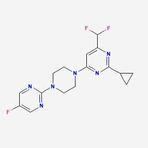 molecular formula C16H17F3N6 B6441373 2-cyclopropyl-4-(difluoromethyl)-6-[4-(5-fluoropyrimidin-2-yl)piperazin-1-yl]pyrimidine CAS No. 2640947-13-1