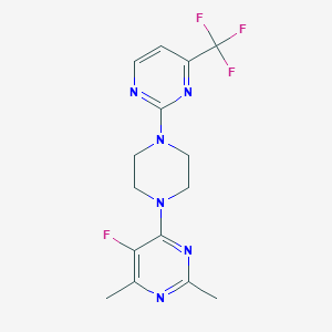 molecular formula C15H16F4N6 B6441390 5-fluoro-2,4-dimethyl-6-{4-[4-(trifluoromethyl)pyrimidin-2-yl]piperazin-1-yl}pyrimidine CAS No. 2640846-22-4