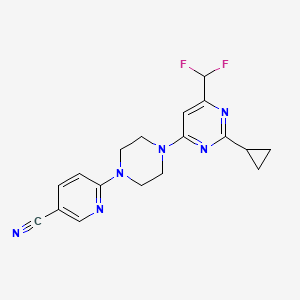 molecular formula C18H18F2N6 B6441466 6-{4-[2-cyclopropyl-6-(difluoromethyl)pyrimidin-4-yl]piperazin-1-yl}pyridine-3-carbonitrile CAS No. 2640879-13-4