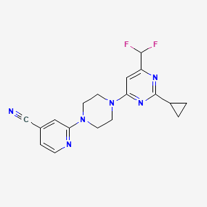 molecular formula C18H18F2N6 B6441468 2-{4-[2-cyclopropyl-6-(difluoromethyl)pyrimidin-4-yl]piperazin-1-yl}pyridine-4-carbonitrile CAS No. 2640954-16-9