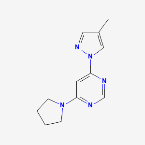 molecular formula C12H15N5 B6441650 4-(4-methyl-1H-pyrazol-1-yl)-6-(pyrrolidin-1-yl)pyrimidine CAS No. 2549041-80-5